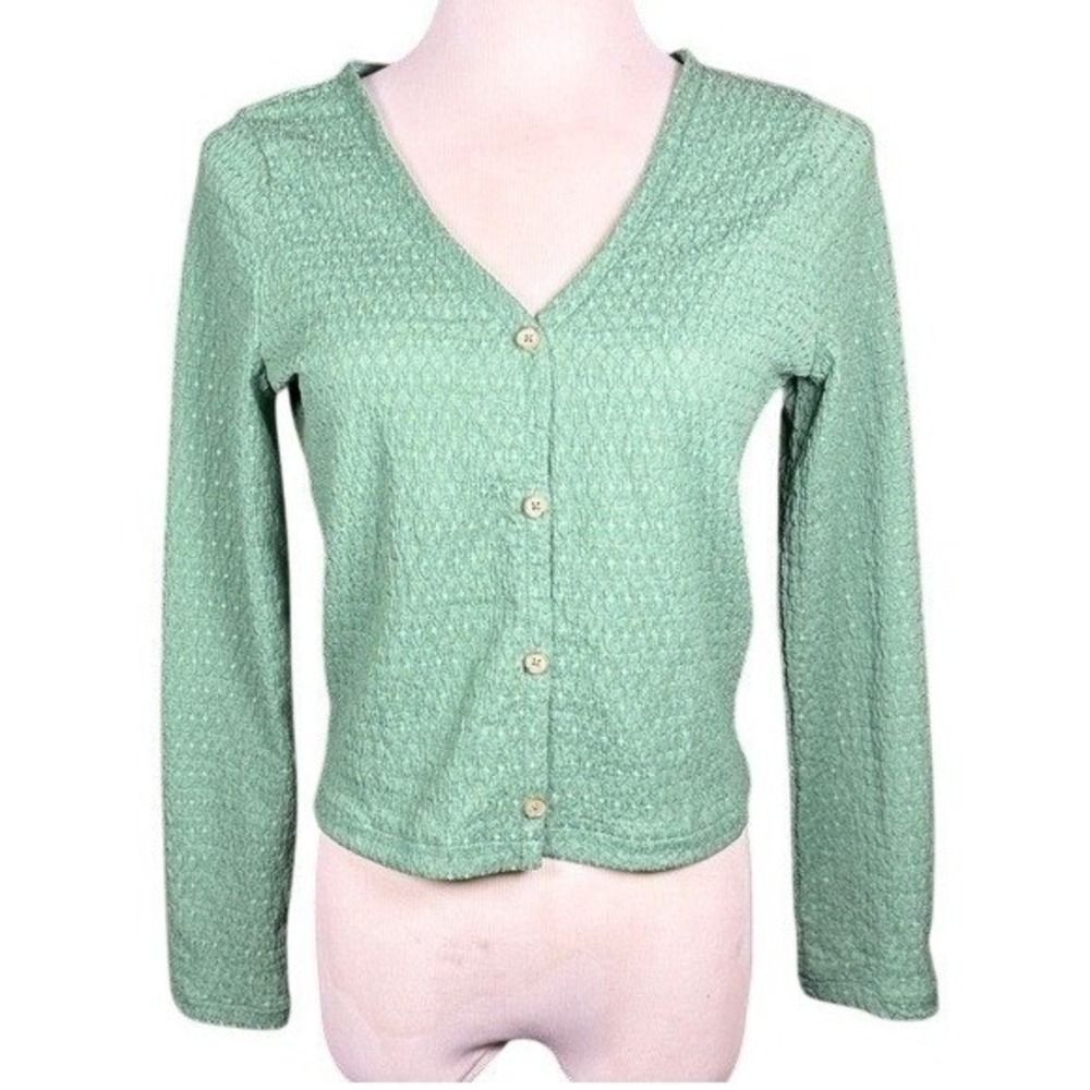 Madewell Womens Sage Green Textured Seersucker V-Neck Button Cardigan Size S